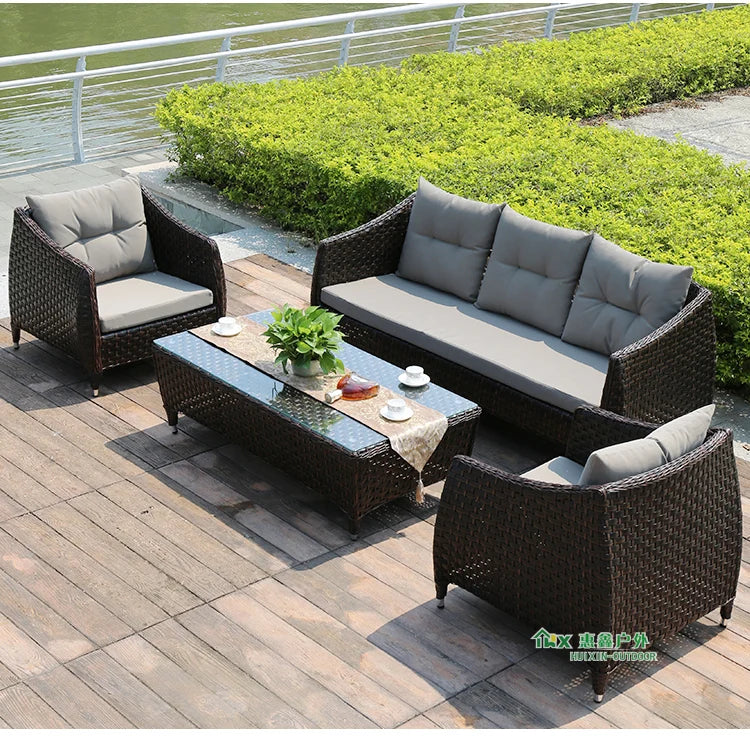 Leisure Courtyard Garden Sofas Outdoor Simple Homestay Coffee Table Garden Sofa Terrace Pe Rattan Furniture Sofá Exterior MHHYSF