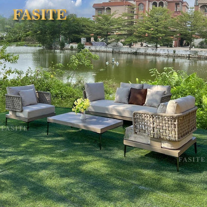 Outdoor rattan aluminum alloy sofa Nordic courtyard sofa chair Villa garden open-air rattan rope sofa combination