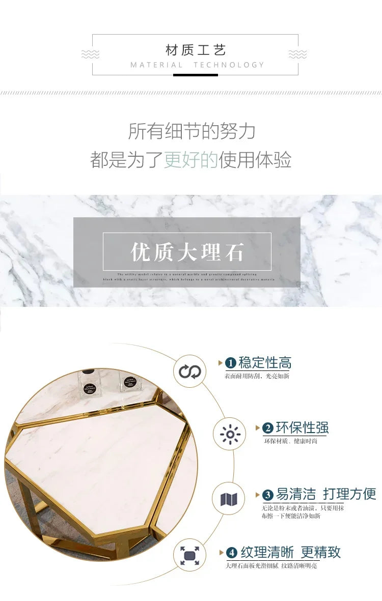 Creative Simple Modern Stainless Steel Marble Coffee Table Living Room Coffee Table Side Table