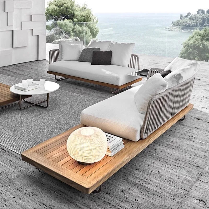 Luxury Modern Outdoor Wicker Sofa Set Nordic Leisure Patio Furniture Corner Rope Garden Sofa for Courtyard Hotel Villa Park