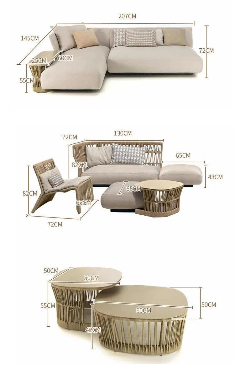 Outdoor rattan sofa combination outdoor open-air waterproof sunscreen rattan tables and chairs villa home leisure garden