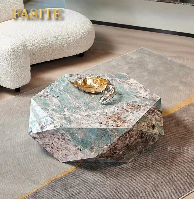 Postmodern tea table simple polygonal tea table Amazon green Italian light luxury rock slab special-shaped coffee table designer