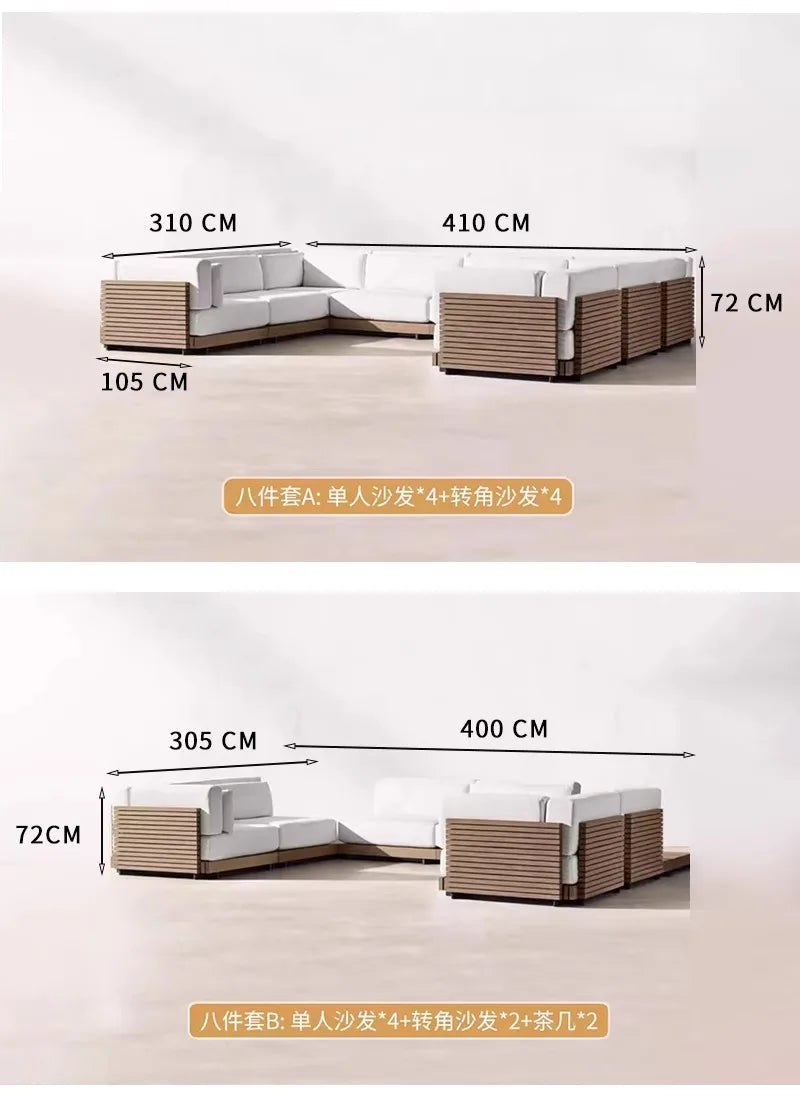 Outdoor Sofa Solid Wood Teak Rain proof and Sunscreen Courtyard Villa Outdoor Balcony Garden Soft Decoration Furniture