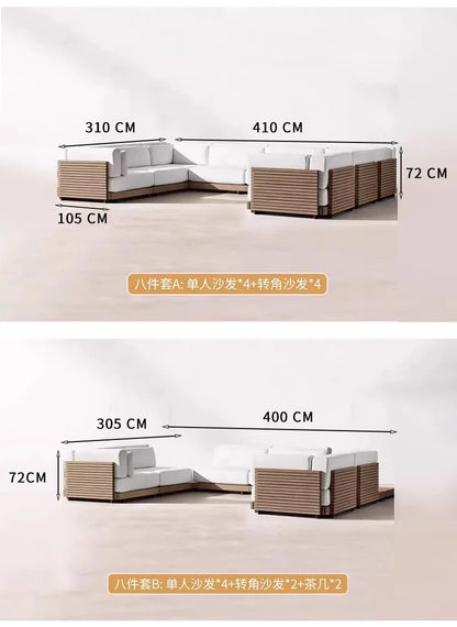 Outdoor Sofa Solid Wood Teak Rain proof and Sunscreen Courtyard Villa Outdoor Balcony Garden Soft Decoration Furniture
