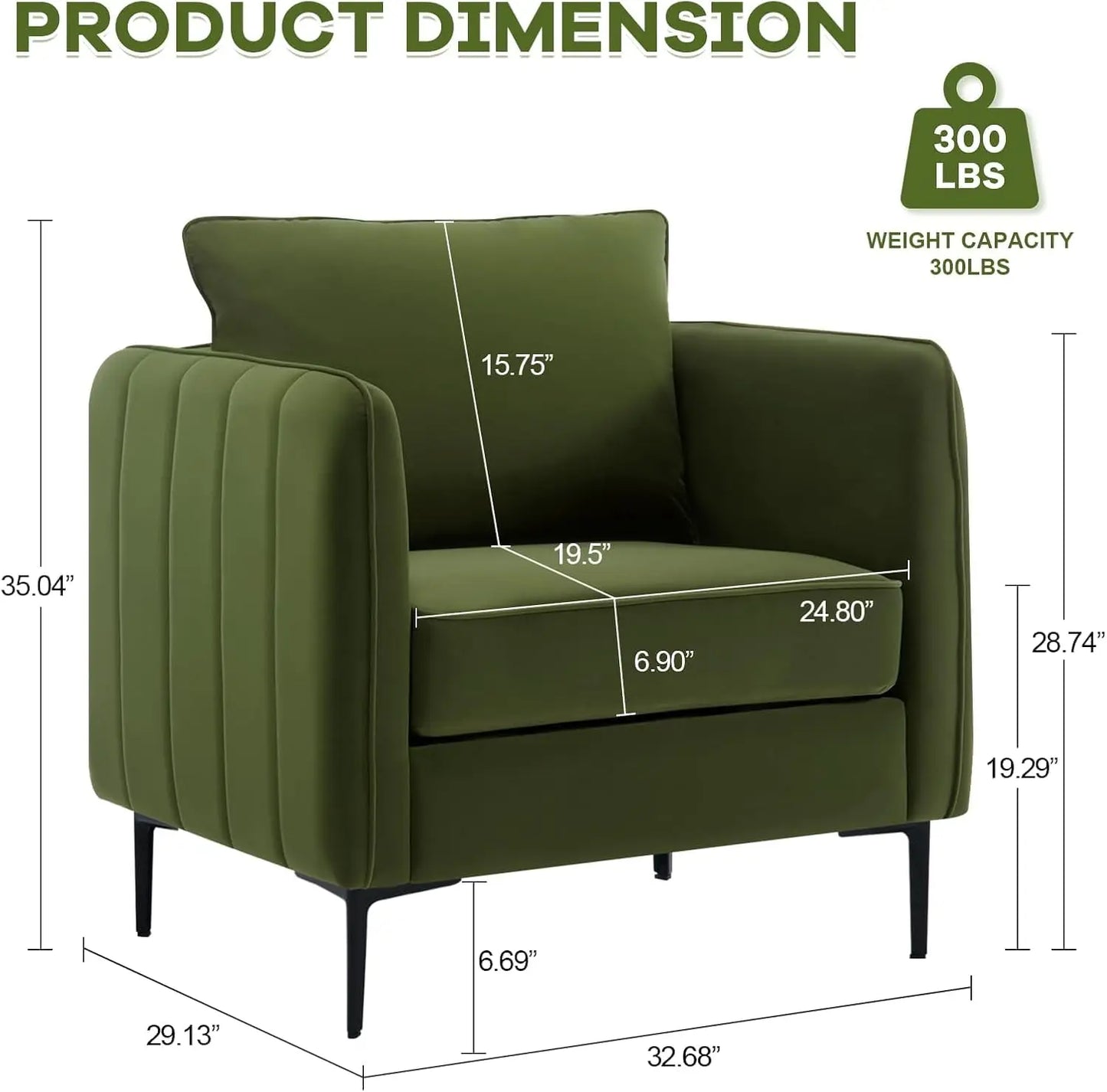 Velvet Accent Chairs Set of 2, Modern Upholstered Sofa Chair, Comfy Armchair with Thick Cushion & Metal Legs, Customized
