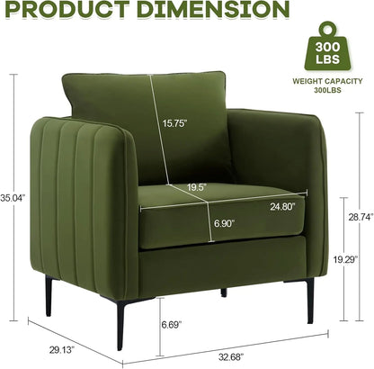 Velvet Accent Chairs Set of 2, Modern Upholstered Sofa Chair, Comfy Armchair with Thick Cushion & Metal Legs, Customized
