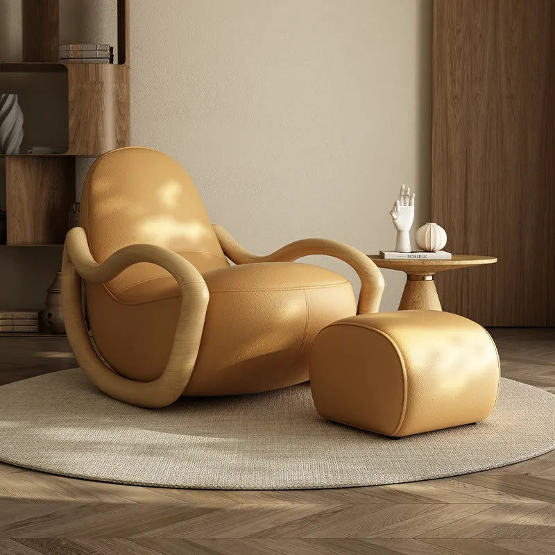 Cream wind solid wood rocking chair technical cloth household balcony Chinese lazy sofa  FT