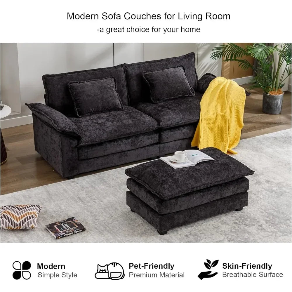 Convertible Sectional Sofa,  Chenille Fabric Double-Upholstered Comfy Sleeper Sofa