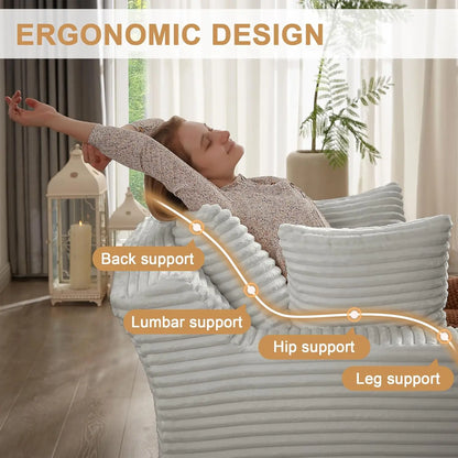 Sdoren 49inch Chaise Lounge Chair Indoor Oversized Corduroy Upholstered Boneless Sofa Bed Deep Seat Sleeper Couch Reading Chairs