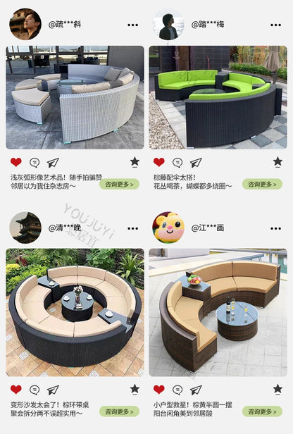 Outdoor sofa combination garden terrace leisure rattan circular courtyard outdoor open-air rattan chair sun room rattan sofa