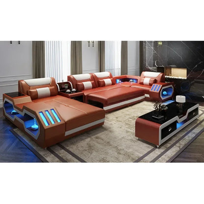For 2022 High Quality Modern Luxury smart Leather Sectional Sofa Chairs Set Couch Living Room furniture Sofas With Led