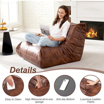 living room sofas, Bean Bag Chair Lazy Floor Sofa, Memory Foam Fireside Sofa for Adults, Big Beanbag Faux Leather Armless Chair