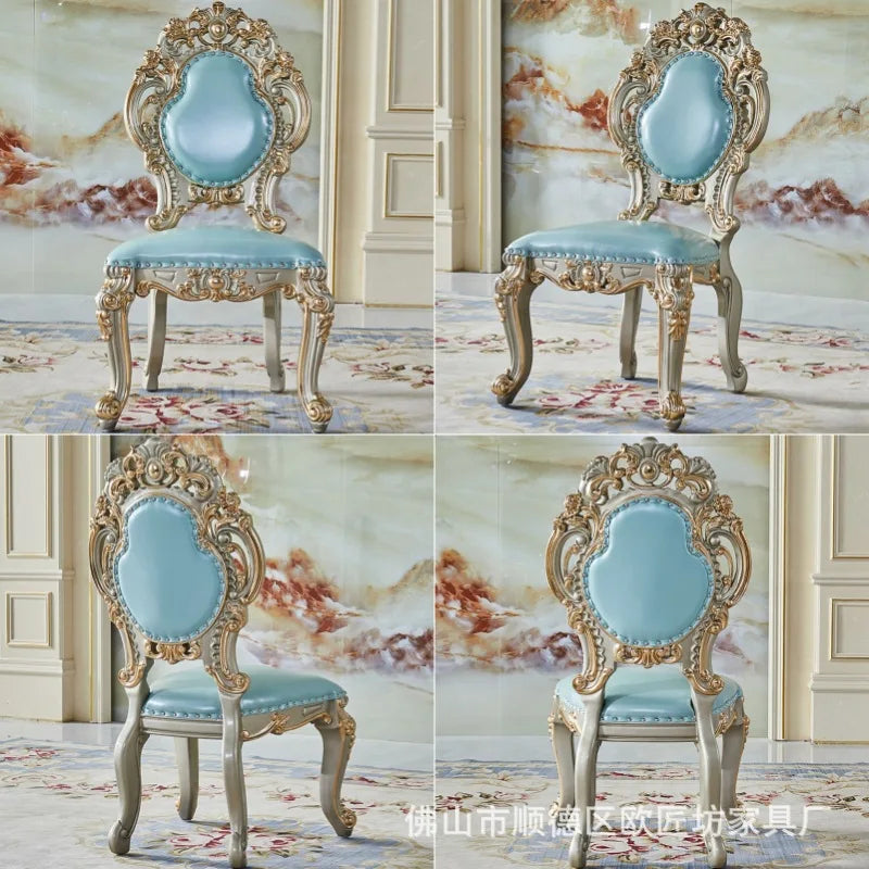 Solid wood dining table and chair combination size household, European style, carved