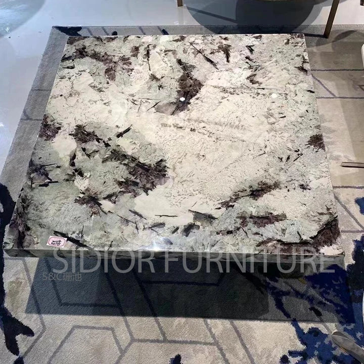 Modern Coffee Table Natural Marble Top Black Marble Coffee Table Center Table for the Living Room