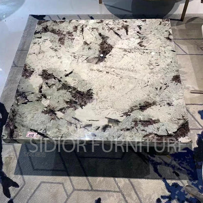 Modern Coffee Table Natural Marble Top Black Marble Coffee Table Center Table for the Living Room