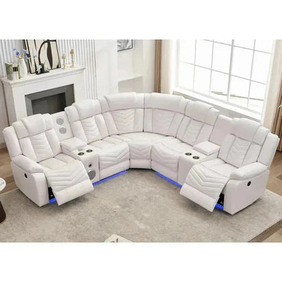 QAZ8-Power Recliner Sectional Sofa Couches with Bass Speakers Living Room.Leather Reclining Corner Sectionals Sofa Couch Sets wi