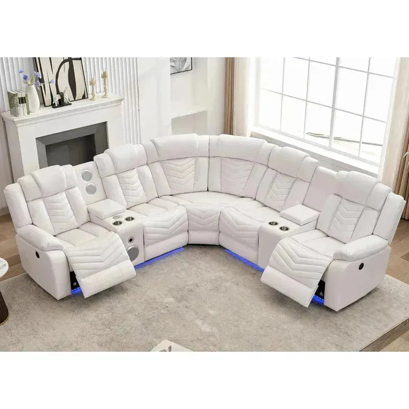 QAZ8-Power Recliner Sectional Sofa Couches with Bass Speakers Living Room.Leather Reclining Corner Sectionals Sofa Couch Sets wi