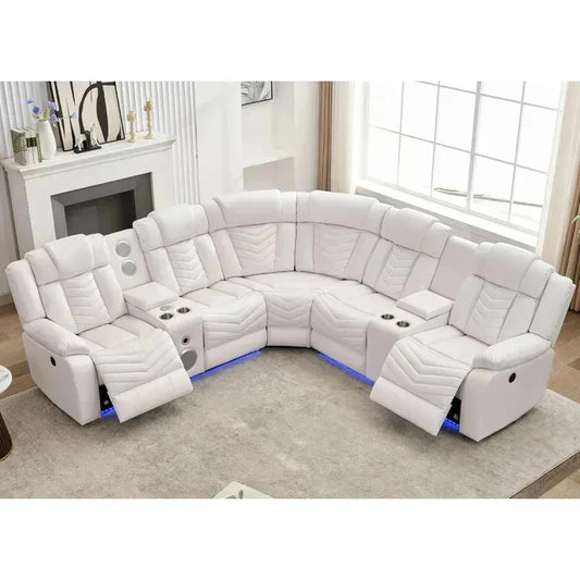 QAZ8-Power Recliner Sectional Sofa Couches with Bass Speakers Living Room.Leather Reclining Corner Sectionals Sofa Couch Sets wi
