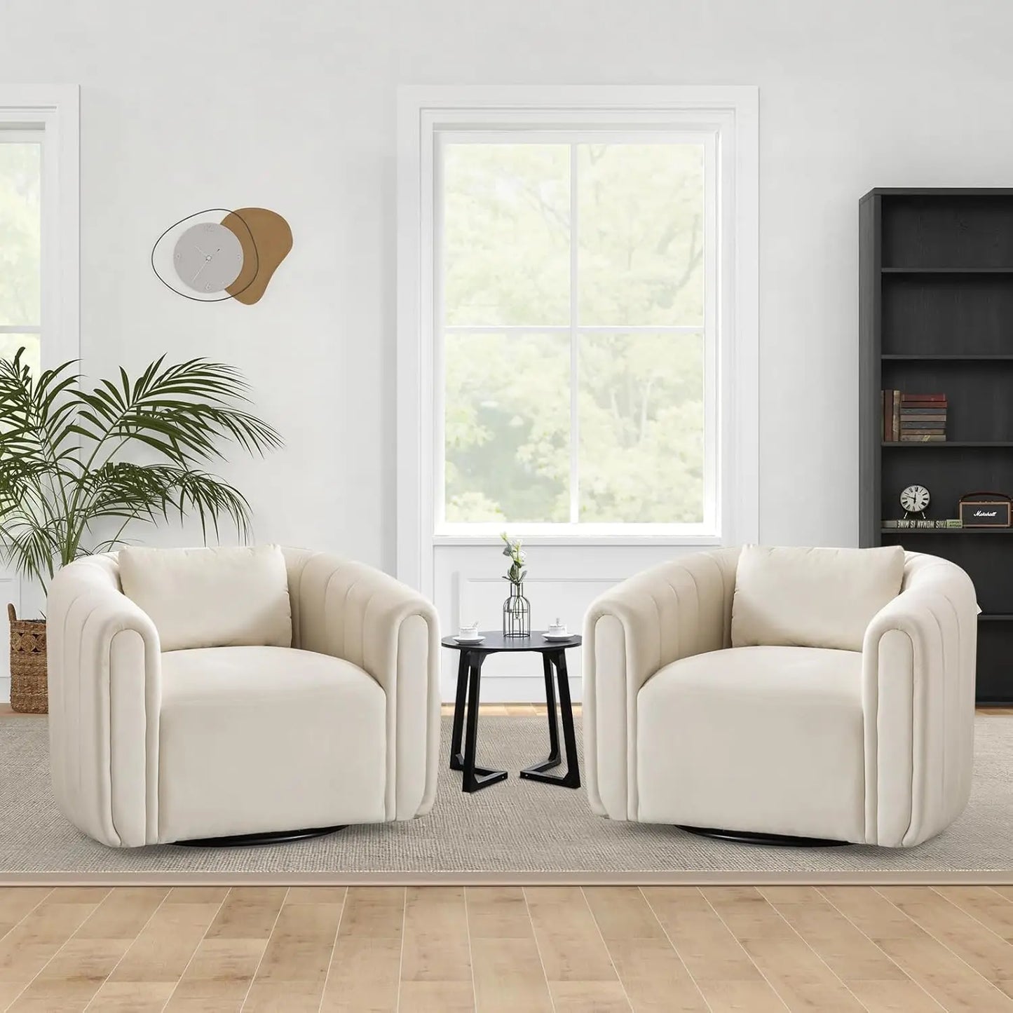 Swivel Barrel Chair Set of 2 with Plump Pillow, Comfy Round Armchair,, Customized