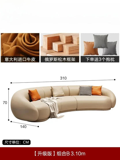 Curved Luxury Couches Unique Vintage Comfortable Italian Modern Puffs Sofa Leather Solid Wood Divano Letto Living Room Furniture