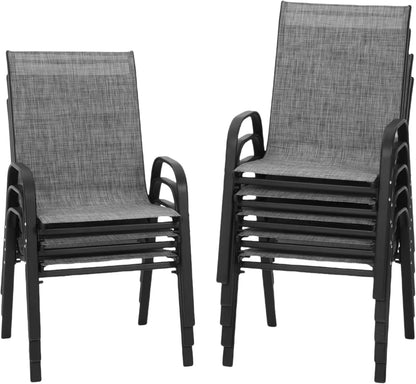 Patio Chairs Set of 8 - Outdoor Stackable Dining Chairs for All Weather - Lightweight Textilene Outdoor Chair Sets with Armrests