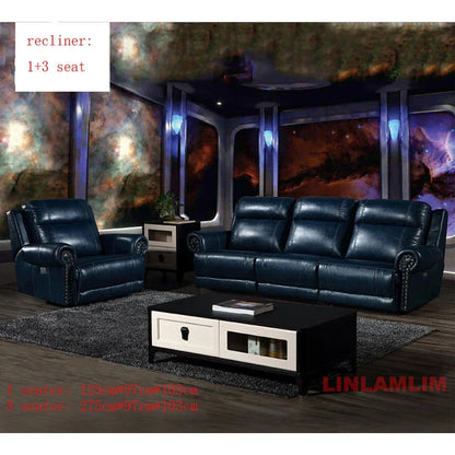 MINGDIBAO Luxury Genuine Leather Power Recliner Sofa Set, L Shape Electric Reclining Couch with Nailhead Trim, Home Theater Seat
