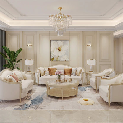 Modern Solid Wood Sofa Living Room Curved Sofa Couch Combination European Sofa Set Furniture for Home Wedding Hotel