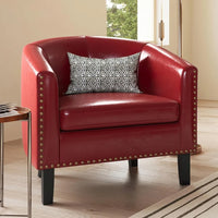 Modern Faux Leather Tub Club Chair with Gold Nail Head Trim for Living Room