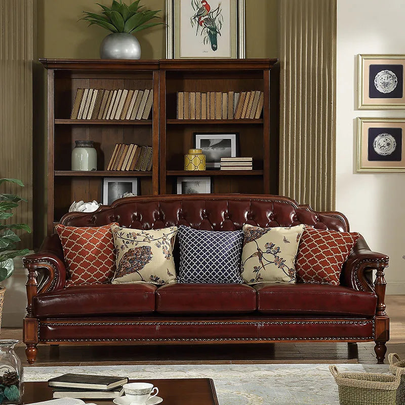 American first-layer leather sofa combination simple household solid wood corner villa L-shaped sofa