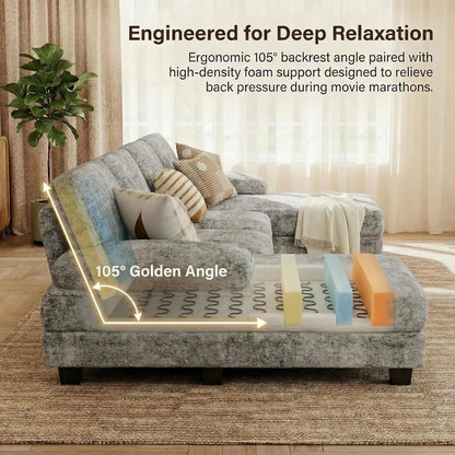 U-shaped Sectional Sofa, Comfortable Chenille Four-seat Sofa Set, with Removable Cushions, Customizable.