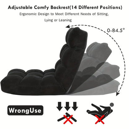 Ergonomic Adjustable Floor Chair with Metal Frame, 5-Position Folding Lazy Sofa, Upholstered Gaming Lounge Chair for Home Office