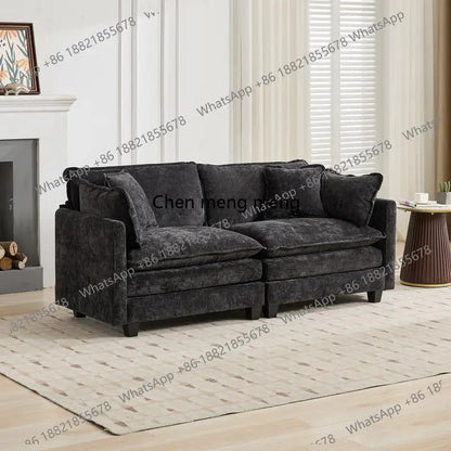 Modern Black Sectional Couch - Cloud Sofa Loveseat, Comfy Double Layer Upholstered Seats, Breathable Chenille Fabric, Ideal for