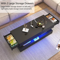 Modern Stylish Coffee Table with LED lights, Double-Layer Design for Living Room Coffee Table with 2 Storage Drawers