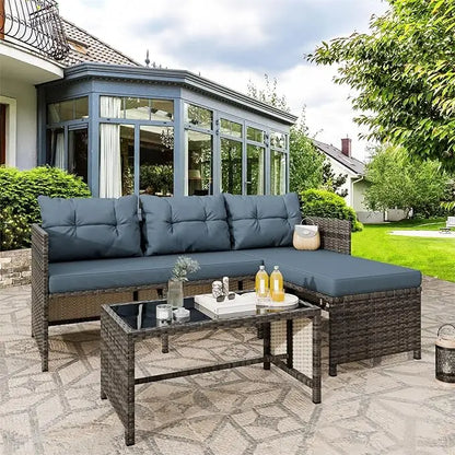 Vongrasig 3 Piece Patio Furniture Sets, All-Weather Wicker Outdoor Sofa Couch Sectional Set, Small Conversation Set for Patio, G