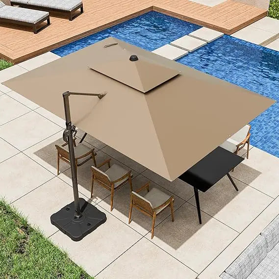 9x12FT Cantilever Patio Umbrella - Heavy Duty Double Layer Offset Design with 360° Rotation, Large Rectangle Sun Shade Umbrella