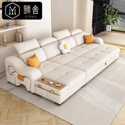 custom. [Official Genuine] Yisheng Scratch Leather Sofa Bed Dual-use Foldable Multifunctional Small Apartment Livin