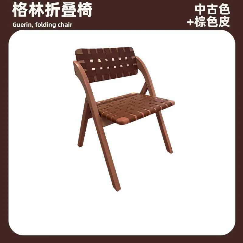 Solid Wood Dining Chairs Home Living Rooms Saddle Leather Folding Chairs Dining Chairs