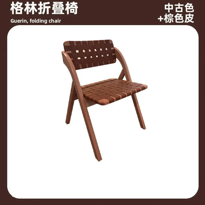 Solid Wood Dining Chairs Home Living Rooms Saddle Leather Folding Chairs Dining Chairs