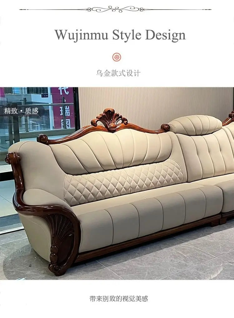 European leather sofa first layer cowhide combination living room villa luxury ebony sofa style fully furnished small apartment