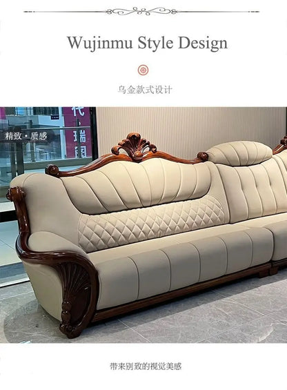European leather sofa first layer cowhide combination living room villa luxury ebony sofa style fully furnished small apartment