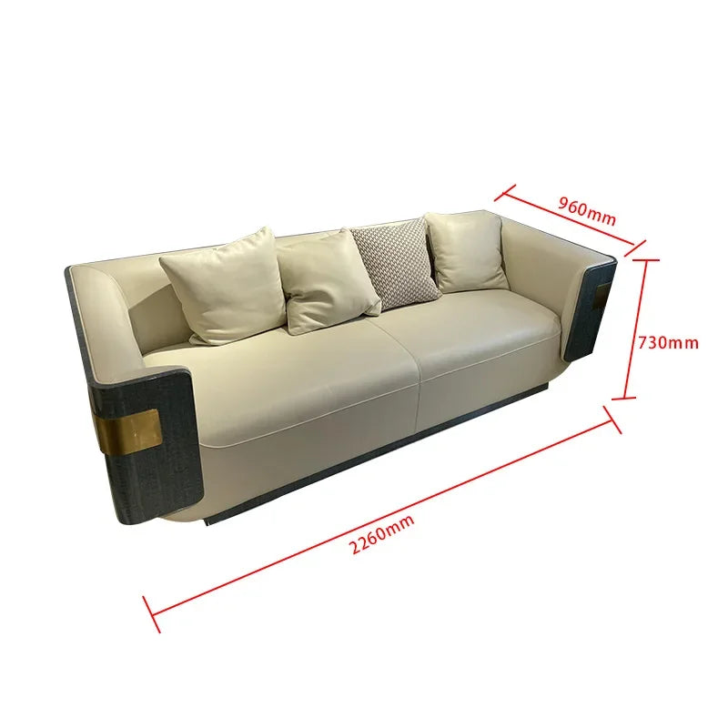 4yj9 Italian Style Light Luxury Genuine Leather Sofa Set Villa Living Room Combination Furniture Postmodern Hong Kong Style