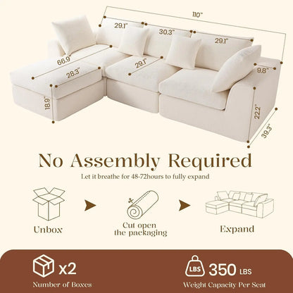 110" L-Shaped 3-Seat Modular Sectional Sofa with Movable Design