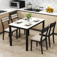 Dining Table Set for 4, Dinette Set W/Faux Marble Tabletop, 4 Padded Seat, Rubber Wood Legs, Curved Backrest