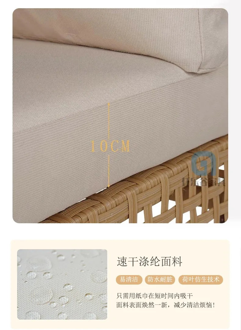 XJC Outdoor Rattan Sofa Combination Bed And Breakfast Balcony Courtyard Outdoor Open-air Garden Sun Room Leisure Small