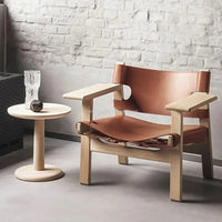 Nordic Solid Wood Design Saddle Leather Hunting Chair Living Room Balcony Wabi Sabi Single Deck Chair