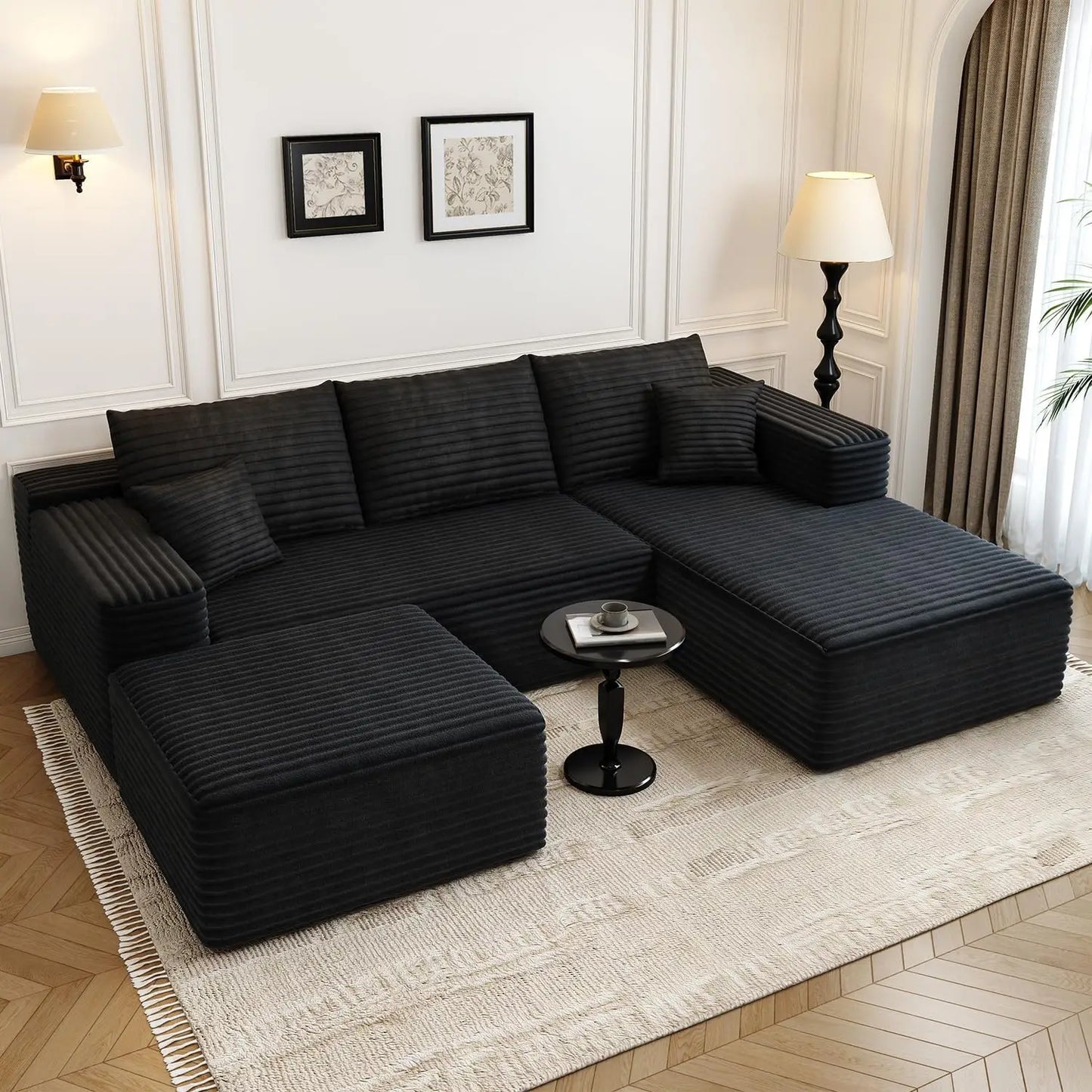 107.5" Cloud Modular Sectional Couch with 1 Ottoman,Modern Minimalist Upholstered Couches, Comfort U Shaped Sofa for Living Room