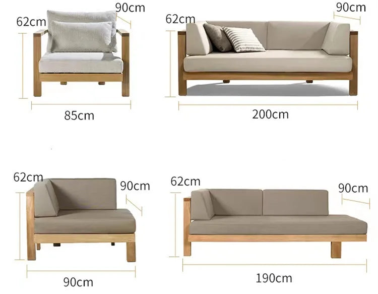Leisure Outdoor wood Furniture waterproof villa sectional garden solid teak  wood outdoor sofa