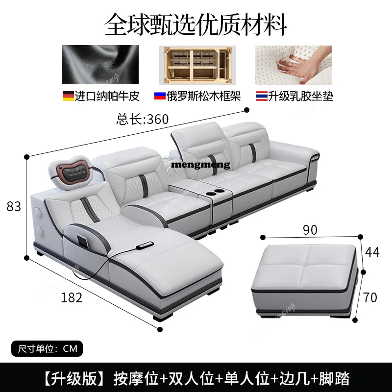 Multifunction Modern Sofas Genuine Leather Minimalist Electric Apartment Living Room Sofas Massage Comfortable Muebles Furniture