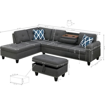 Modular Sectional Sofa Set with Coffee Table, 4-Seat L-Shaped Couch with Storage for Home Office