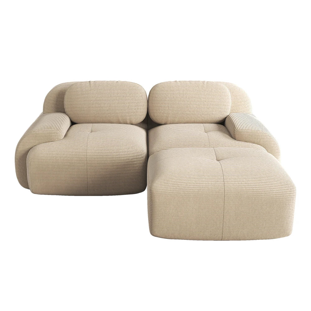 82'' Corner Sofa in Soft Cord Fabric, Modular Combined with Curved Armrests, Without Mounting, Highly Elastic Foam Upholstery